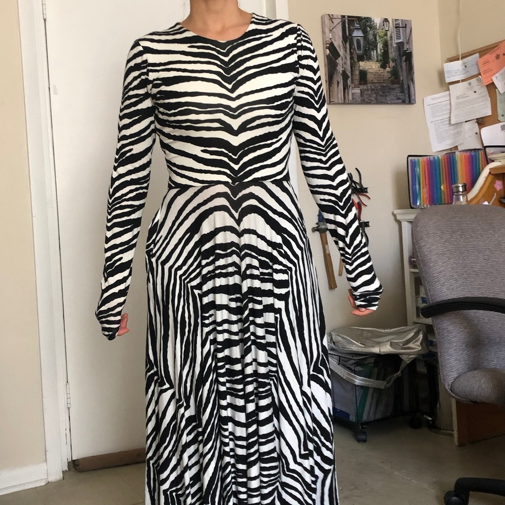 Nadia Tarr Animal Print Zebra Long Dress Small